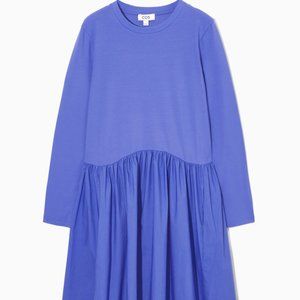 NWT COS LONG-SLEEVED GATHERED MIDI DRESS Size XS Blue